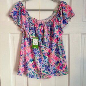 NWT Lilly Pulitzer Pink and Blue Tropical Blouse